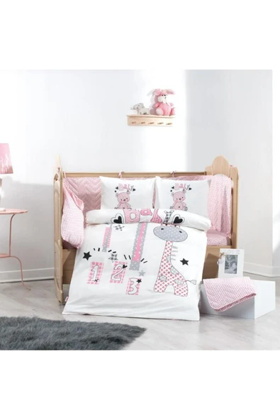 KUZGUN ONLİNE SHOP Buddy Pembe Poplin Bebek Nevresim Takımı