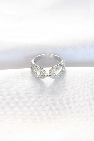 KUZGUN ONLİNE SHOP Zirkon Taşlı Silver Renk Ayarlanabilir Yüzük - Lisinya