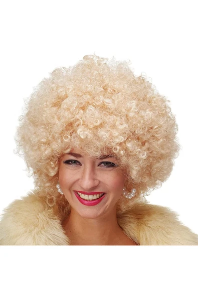 KUZGUN ONLİNE SHOP Altın Renk Kıvırcık Afro Bonus Peruk Saç Parti Peruğu Platin Gold