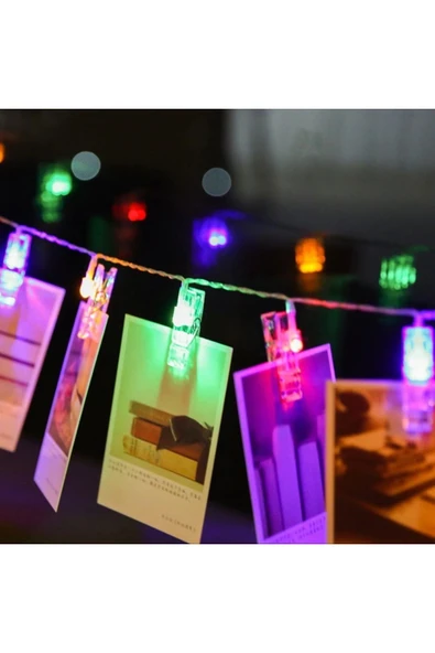 KUZGUN ONLİNE SHOP Renkli Işıklı Mandallı Fotoğraf Albümü 10 lu - RGB
