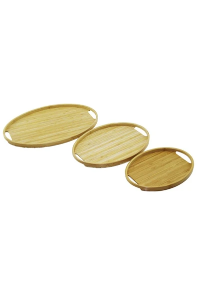 KUZGUN ONLİNE SHOP OVAL - 3 BOY BAMBU AHŞAP TEPSİ SETİ 20X29--26X36--31X45CM (4767) - Lisinya