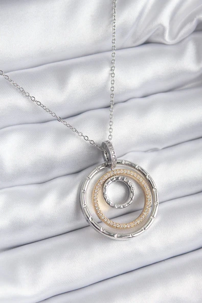 KUZGUN ONLİNE SHOP 316L Çelik Zincir Gümüş Renk Karışık Renk Halka Zirkon Taş Detay Kadın Kolye - 1