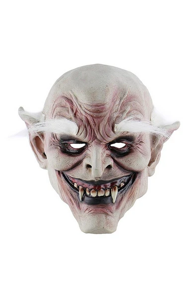 KUZGUN ONLİNE SHOP Korku Zombi Maskesi Beyaz Saçlı Kaşlı Lateks Vampir Maskesi Et Maske