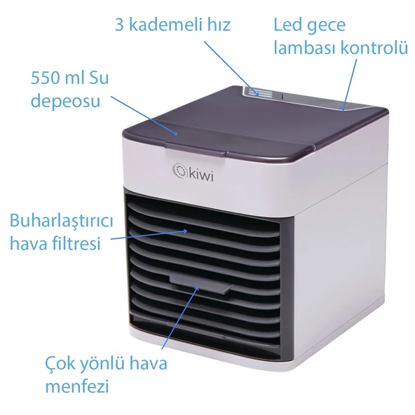 Kiwi KFAN-7613 3'ü 1 Arada Portatif Led Işıklı İyonizer Hava Soğutucu Nemlendirici ve Temizleyici - 5