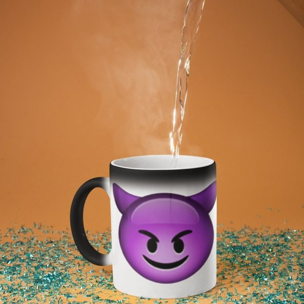 Şeytani Emoji Tasarımlı Sihirli  Seramik Kupa Bardak