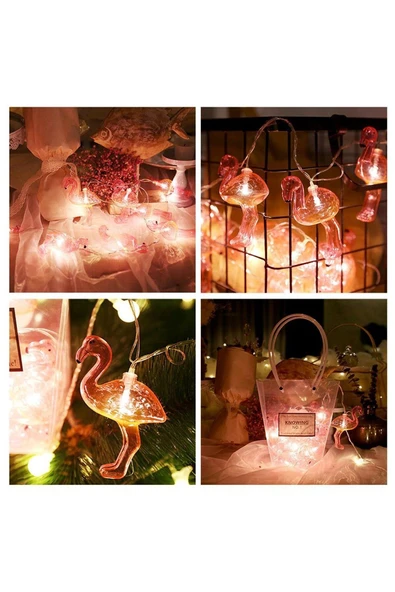 KUZGUN ONLİNE SHOP 10&apos;lu Pilli Led Flamingo Dekoratif Işık Zinciri Aydınlatma 1,5 Mt (4767) - Lisinya