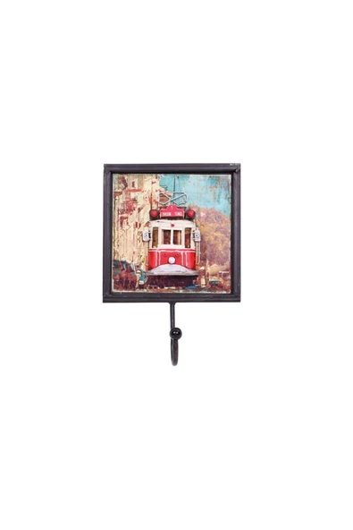 KUZGUN ONLİNE SHOP Vintage Tasarım Dekoratif Metal Askı Tramvay Dekorlu ( Lisinya )
