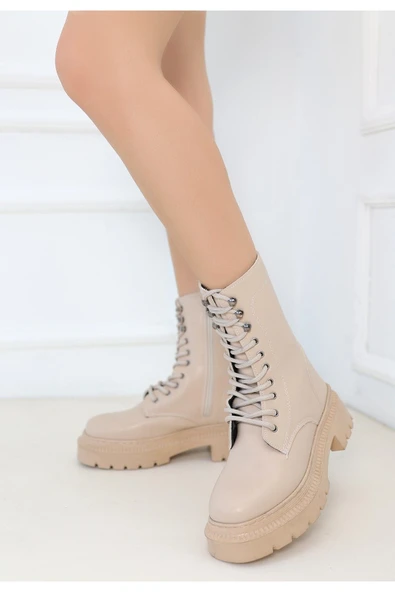 KUZGUN ONLİNE SHOP Nude Cilt Bağcıklı Bot - 1