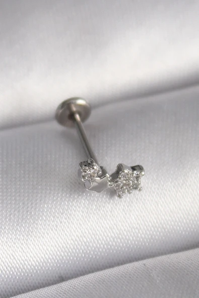 KUZGUN ONLİNE SHOP 316L Çelik Gümüş Renk Zirkon Taşlı Yıldız Model Tragus Piercing - Lisinya