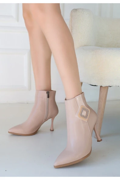 KUZGUN ONLİNE SHOP Nude Cilt Topuklu Bot - 1