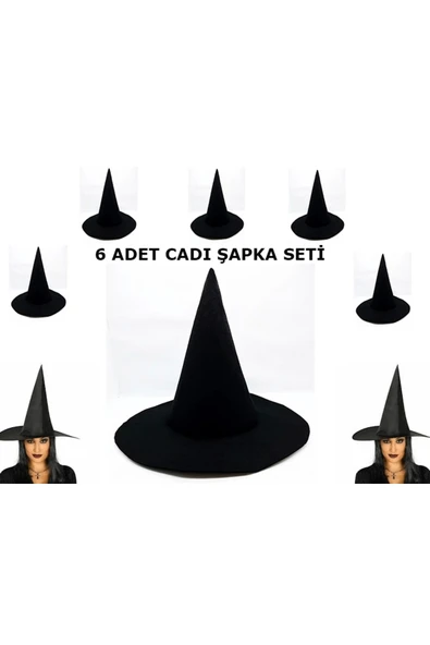 KUZGUN ONLİNE SHOP Siyah Cadı Şapkası Keçe Yetişkin Boy 6 Adet - Lisinya - 1