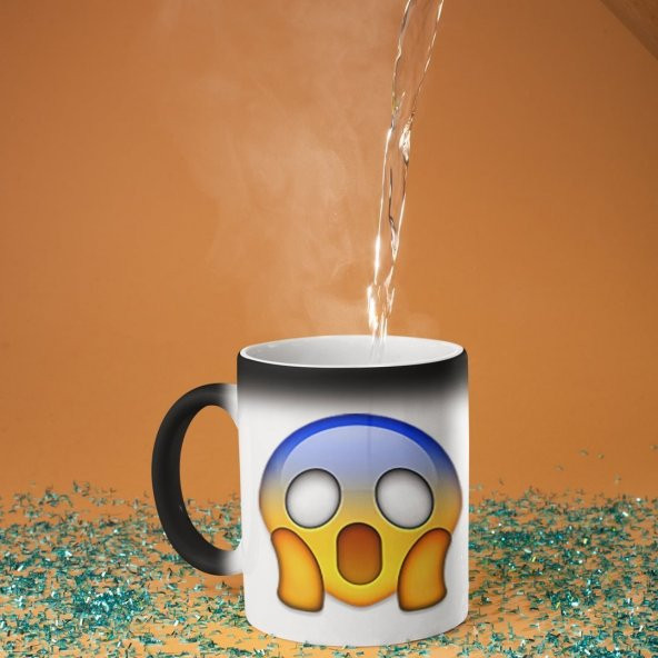 Şaşırmış Emoji Tasarımlı Sihirli  Seramik Kupa Bardak