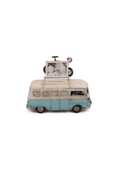 KUZGUN ONLİNE SHOP Vintage Tasarım Dekoratif Metal Minibüs Çerçeveli Ve Kumbaralı ( Lisinya )