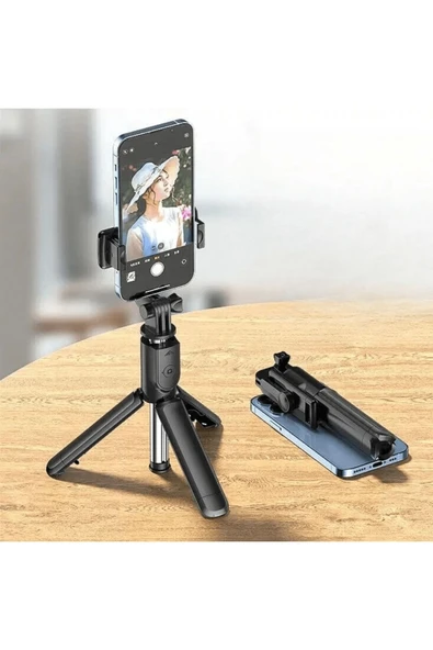 KUZGUN ONLİNE SHOP Masaüstü Tripod Olabilen Telefon Tutuculu Kablosuz Kumandalı Selfie Çubuğu ( Lisinya )
