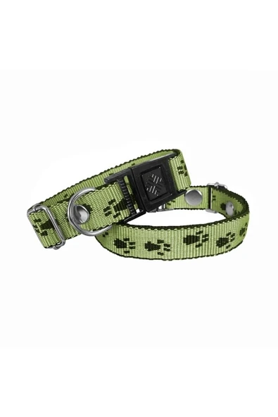 KUZGUN ONLİNE SHOP Köpek Tasması Patili Dokuma 2 cm - Min: 30 cm - Max: 50 cm Yeşil