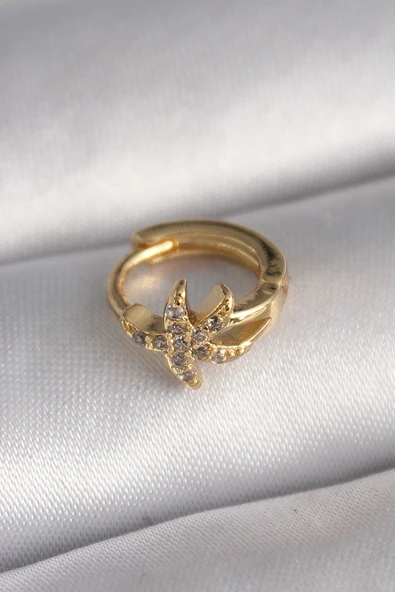 KUZGUN ONLİNE SHOP 316L Çelik Gold Renk Zirkon Taşlı Deniz Yıldızı Model Tragus Piercing - Lisinya