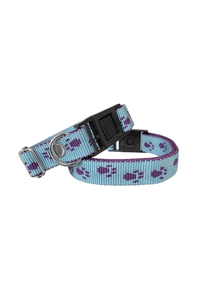 KUZGUN ONLİNE SHOP Köpek Tasması Patili Dokuma 2 cm - Min: 30 cm - Max: 50 cm Açık Mavi