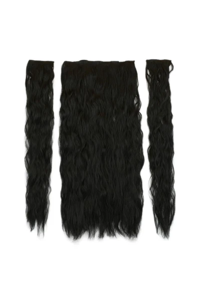 KUZGUN ONLİNE SHOP Fiber Sentetik Kabarık Dalgalı Yarım Ay + 2 Yan Çıt Çıt / Siyah