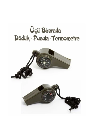 KUZGUN ONLİNE SHOP Pusulalı Termometreli Düdük - Survival Askılı Düdük