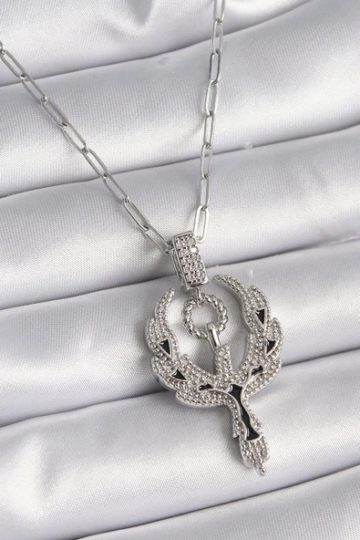 KUZGUN ONLİNE SHOP 316L Çelik Gümüş Renk Zirkon Taşlı Anka Kuşu Model Kadın Kolye - Lisinya