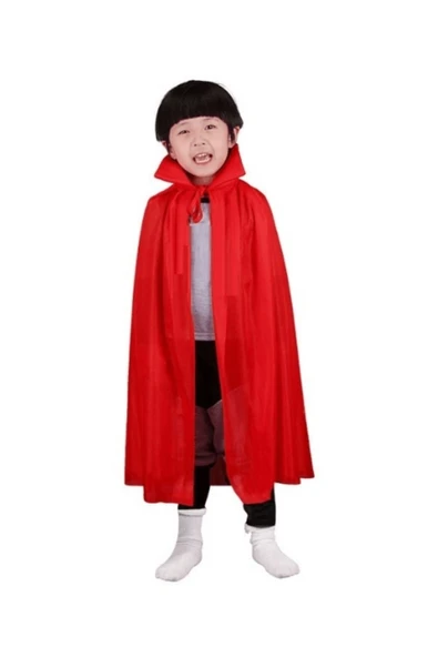 KUZGUN ONLİNE SHOP Kırmızı Renk Yakalı Pelerin Çocuk Boy 90 Cm - Lisinya