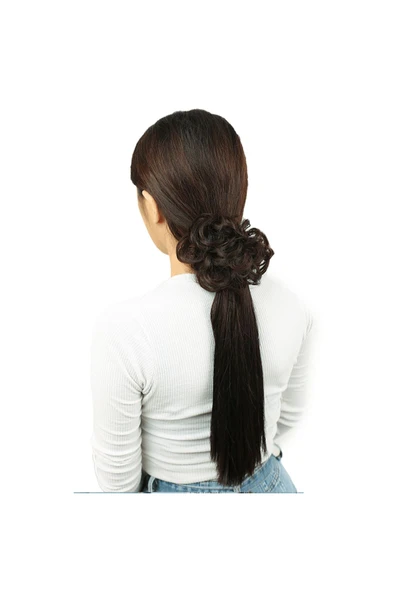 KUZGUN ONLİNE SHOP Saçlı Lastikli Topuz Toka / Koyu Kahve