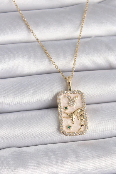 KUZGUN ONLİNE SHOP 316L Çelik Gold Renk Zincir Boğa Burcu Zirkon Taşlı Kadın Kolye - Lisinya