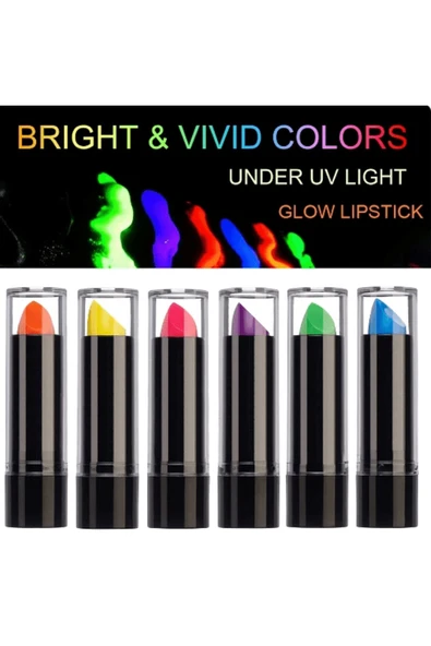 KUZGUN ONLİNE SHOP Karanlıkta Parlayan Yanan Uv Neon Ruj Yüz Boyama 6 Adet 6 Renk - Lisinya