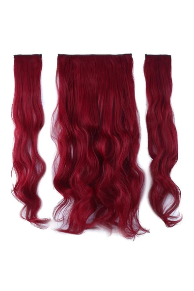 KUZGUN ONLİNE SHOP Fiber Sentetik Dalgalı Yarım Ay + 2 Yan Çıt Çıt / Kızıl