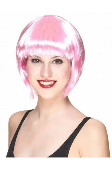 KUZGUN ONLİNE SHOP Soft Pembe Renk Parti Peruğu Küt Saç - 1
