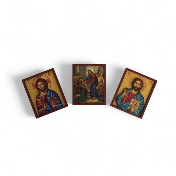 İkona 3'lü Magnet Kabartma İsa Mesih ve Kabartma Çerçeveli No 1