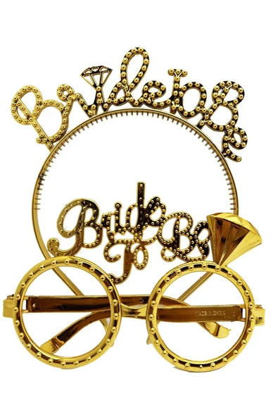 KUZGUN TİCARET Bride To Be Yazılı Taç ve Bride To Be Yazılı Gözlük Seti Altın Renk (4767) - Lisinya