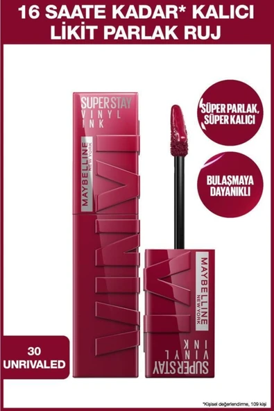 Maybelline Super Stay Vinyl Ink Kalıcı Likit Parlak Ruj - 30 Unrivaled