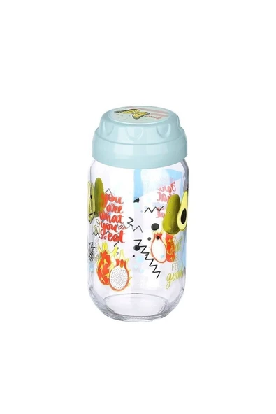 KUZGUN TİCARET Vintage Dekoratif Desenli Cam Kavanoz 1000 ml - 33,8 oz - Avokado - 1