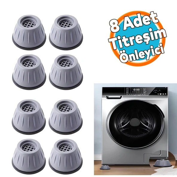 Çamaşır Makinesi Kurutma Titreşim Gürültü Önleyici Yükseltici Ayak Denge Ayağı Kaydırmaz Gri 8 ADET