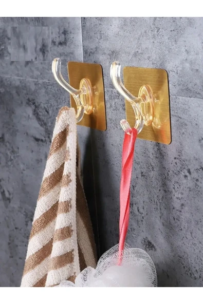 KUZGUN TİCARET 6lı Gold Kanca Askı Güçlü Yapışkanlı Mutfak Banyo Askısı