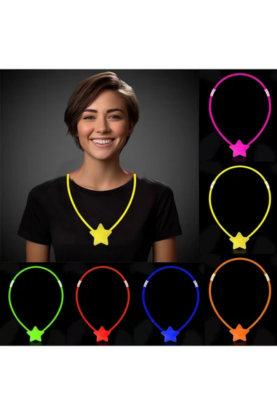 KUZGUN TİCARET Glow Stick Yıldız Kolye - Glow Kolye - Glow Stick Partisi Yıldız Kolye 6 Adet (4767) - Lisinya - 1