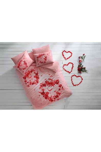 KUZGUN TİCARET Glow Parlayan Çift Kişilik Ranforce Nevresim Takımı Roses Pembe