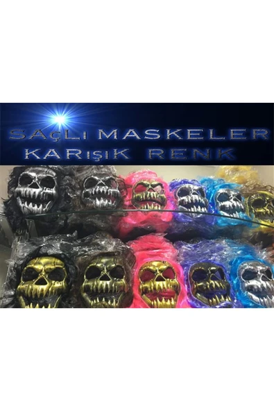KUZGUN TİCARET Saçlı Kuru Kafa İskelet Maske 1 Adet - Lisinya