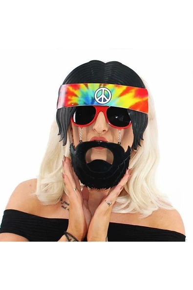 KUZGUN TİCARET Siyah Saçlı Bandana Tasarımlı Hippi Parti Gözlüğü 26x18 Cm - Lisinya
