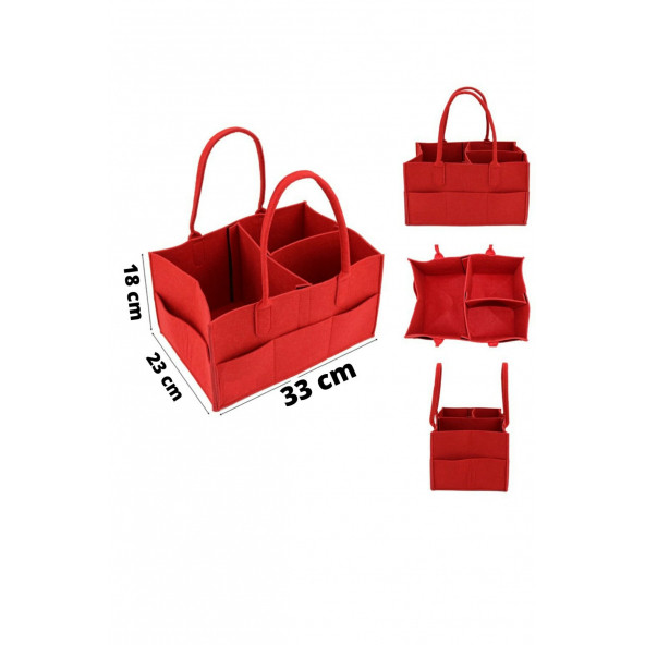 Nil'in Evi, Taşınabilir Bebek Eşya Düzenleyici Çanta, Kırmızı Keçeden Bebek Bakım Çantası, Bebek Bezi Çantası - 2