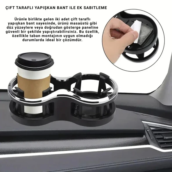 Coofbe İki Gözlü Oto Bardak Tutucu Bardak Çoğaltıcı Torpido Üzeri Bardak Tutucu Araç Bardaklık İçecek Tutucu - 6