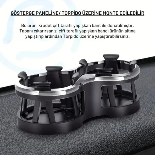 Coofbe İki Gözlü Oto Bardak Tutucu Bardak Çoğaltıcı Torpido Üzeri Bardak Tutucu Araç Bardaklık İçecek Tutucu - 2