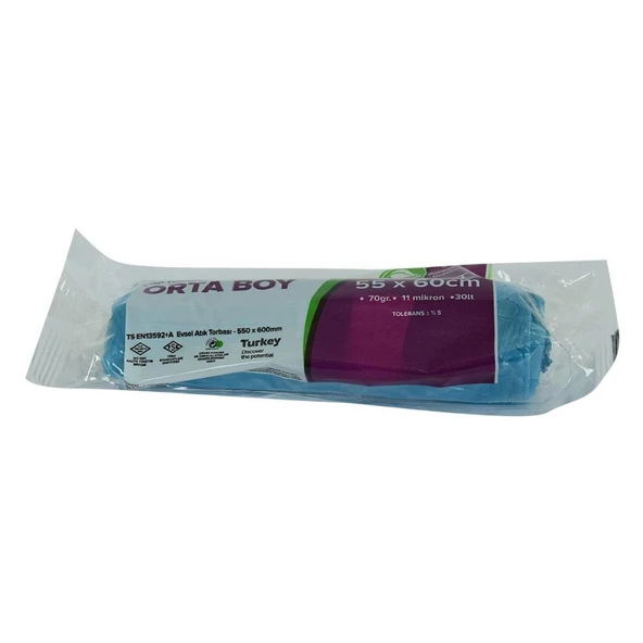 Polmix Çöp Torbası Orta Boy 55x60Cm 70Gr 11Mikron 30Lt Mavi 20li - 4