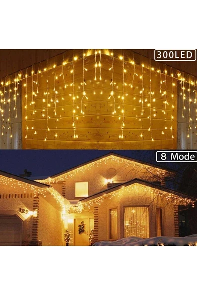 KUZGUN TİCARET 8 Fonksiyonlu 16 Saçaklı Perde Led 3 x 1 (Günışığı) (4767) - Lisinya
