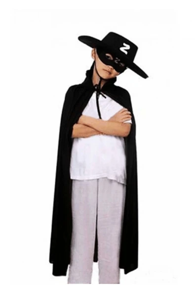 KUZGUN TİCARET Çocuk Boy Zorro Pelerin + Şapka + Maske Kostüm Seti - Lisinya