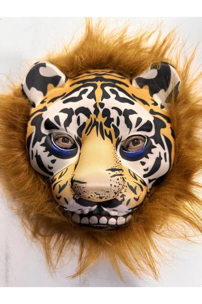 KUZGUN TİCARET Kahverengi Yeleli Saçlı Peluş Aslan Maskesi Mega Peluş 23 No - 1