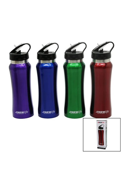 KUZGUN TİCARET SPORCU PİPETLİ 650ML METAL RENKLİ SULUK MATARA (4767) - Lisinya