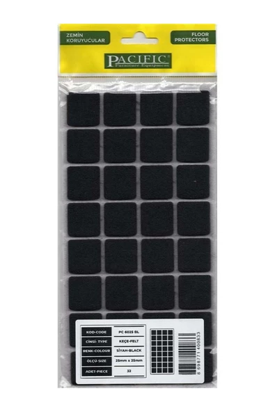KUZGUN TİCARET Pacific 6025 BL Yapışkanlı Keçe 25 mm X 25 mm Siyah - 1