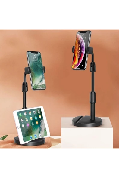KUZGUN TİCARET Masa Üstü Tablet ve Telefon Tutucu Plastik Aparat Siyah Telefon Standı (4767) - Lisinya
